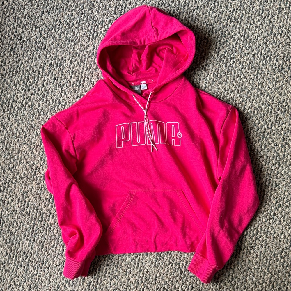Puma Bright Pink Cropped Hoodie with Logo